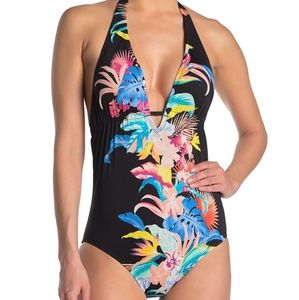 Laundry by Shelli Segal Rainforest Black Swimsuit Size S